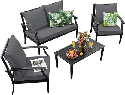4-Piece Patio Conversation Set, Oversized Outdoor Metal Furniture Set - Image 7