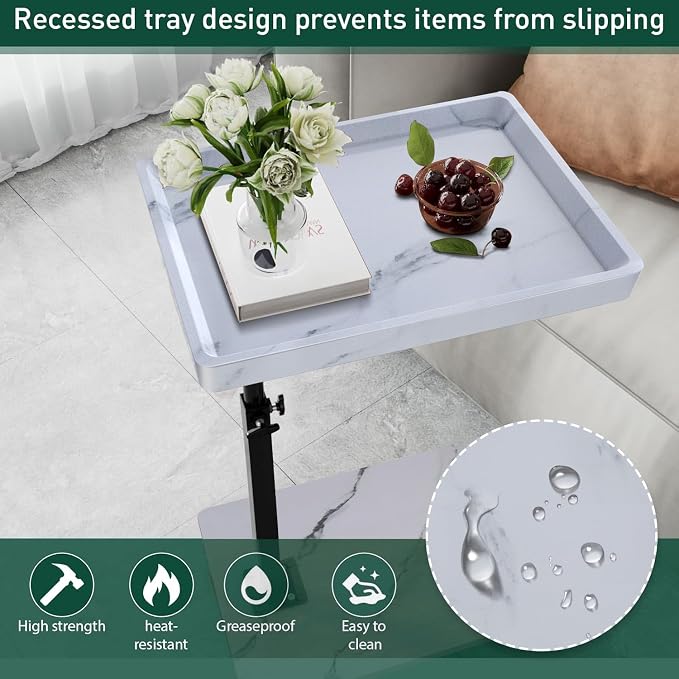C Table End Table Adjustable Height, 360°Swivel TV Tray Table - Image 6