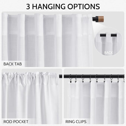 Snow White Linen Curtains 63 Inch Length - Image 2