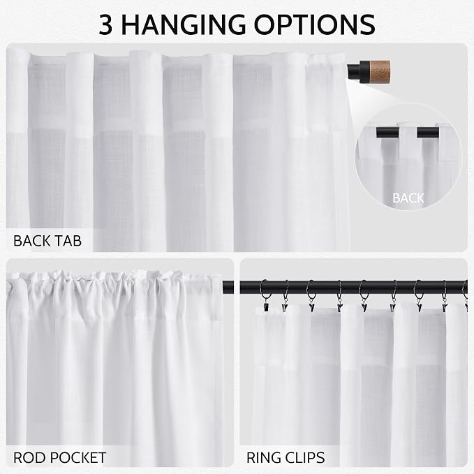Snow White Linen Curtains 72 Inches Long - Image 2