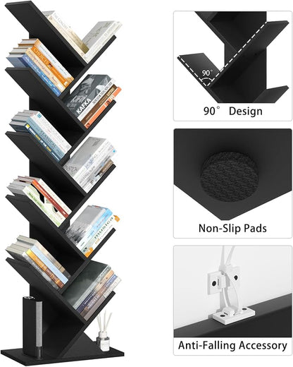 SHEEPAM 10 Tier Tree Book Shelf, Floor Standing Wood Bookshelf - Image 8