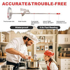 Candy Thermometer Waterproof - Oil Thermometer for Frying with Clips - 9" Side of Pot Thermometer Deep Fry for Oil Candy Candle BBQ - Silver