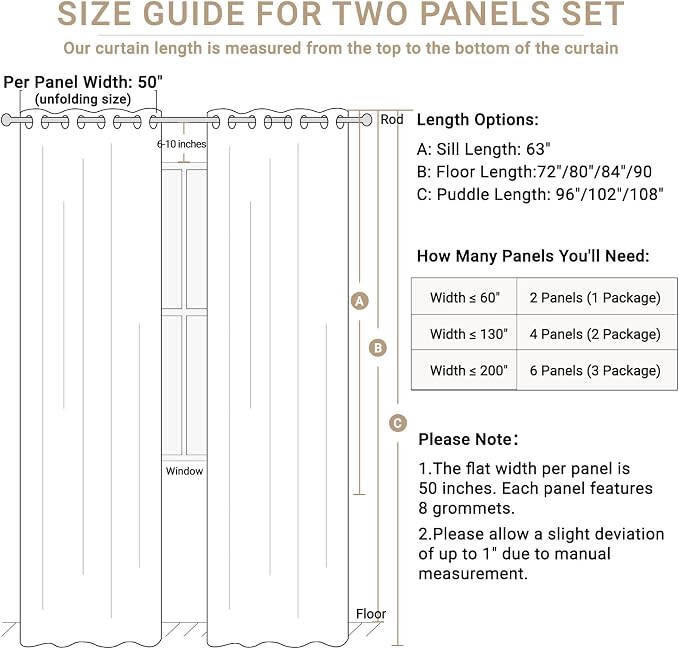 100% Blackout Linen Textured Curtains 108 Inch Long, Oatmeal | 100% Blackout - Image 8