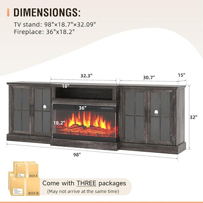 98" Farmhouse TV Stand with 36" Fireplace - Image 6