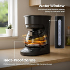Kismile Compact Drip Coffee Maker, Anti-Drip System, 5 Cup Coffee Maker, Timer, Removable Funnel & Auto Shut-Off, Anti-Dry Protection, Perfect Small Coffee Machine for Home & Office (Black)