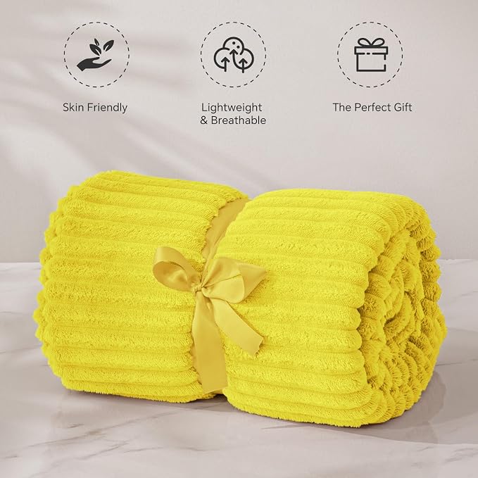 BEDELITE 3D Ribbed Jacquard Yellow Fleece Twin Blanket - Image 5