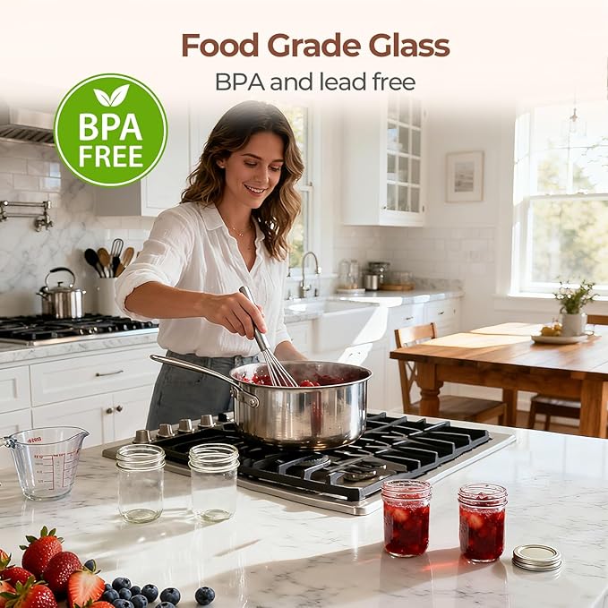 ComSaf Wide Mouth Mason Jars 16oz - 8 Pack, Pint Mason Jars with Lids and Seal Bands, Glass Canning Jars for Pickling, Jam, Jelly, Honey, Salad, Desert, Shower Wedding Favors, DIY Candles Decor