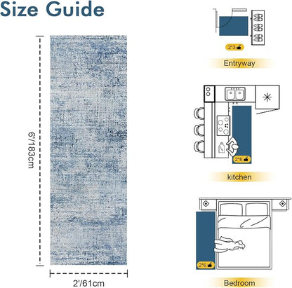 2x6 Ft Washable Runner Rug, Non-Slip Low Pile Hallway Kitchen Area Rug - Image 2