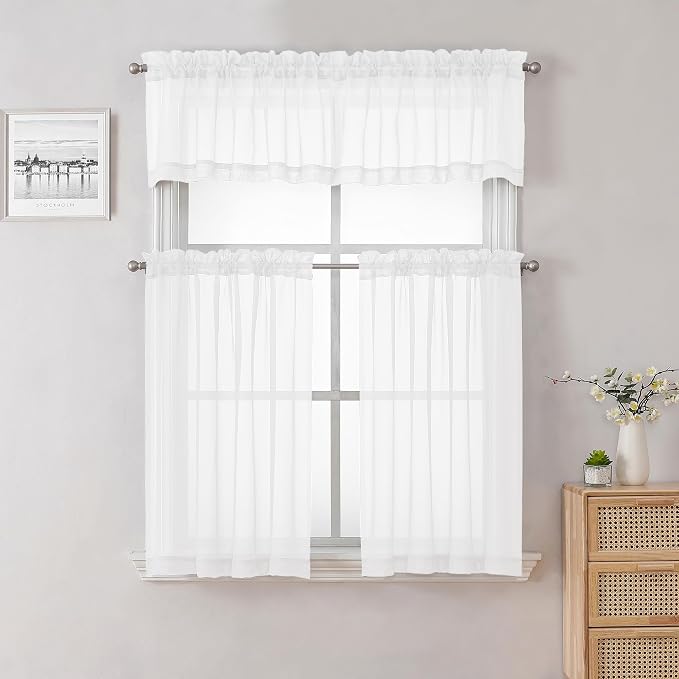 White Sheer Curtains 36 Inch Length 2 Panels Set, Airy Breathable Voile Short - Image 7