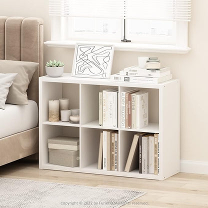 Furinno Cubicle Book Shelf, 6-Cube Bookshelf, Extra Thick Frame Horizontally & - Image 2