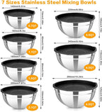 7 Piece Metal Mixing Bowls with Lids Set, Stainless Steel Nesting Design Salad Mixing Bowl Set for Kitchen Cooking, Baking, Prepping and Serving Food (Size 0.7, 1.1, 1.5, 2.1, 3.5, 4, 4.5QT)