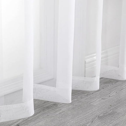 White Sheer Curtains 68 Inch Length 2 Panels Set - Image 7