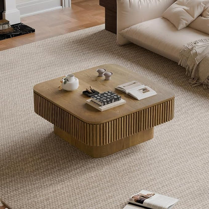 Square Coffee Table for Living Room, Fluted Drum Accent Tea Center Table - Image 8