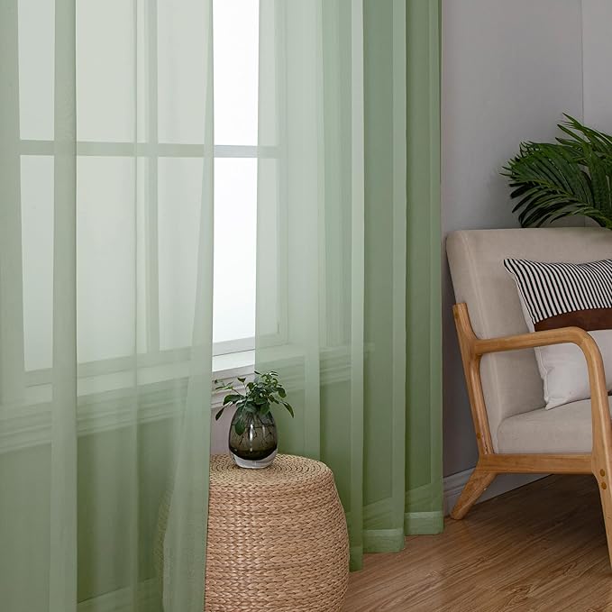 Simplebrand Sage Sheer Curtains 84 Inches Long, Light Filtering Rod Pocket - Image 4
