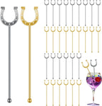 6 Inch Derby Drink Plastic Stirrers Swizzle Sticks for Cocktails Coffee Reusable U Shaped Horseshoe Drink Stirrers for Coffee Beverage Party Bar Weddings Events(Gold,silver,30 Pcs)