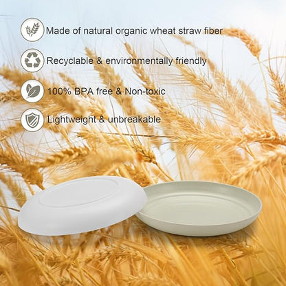 12 Pcs Unbreakable Deep Dessert Plates Set, 8 inch Reusable Plastic Wheat Straw Plates, Microwave and Dishwasher Safe Plate for Kitchen, Lightweight Plate for Dessert, BPA Free, Beige