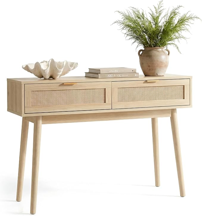 HOPUBUY Console Table Rattan Desk by HOPUBUY