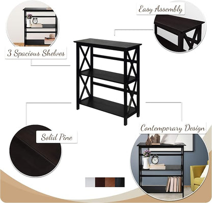 Montego 3-Shelf Bookcase-Walnut - Image 4