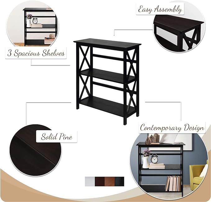 Casual Home Montego 3-Shelf Bookcase - Image 4