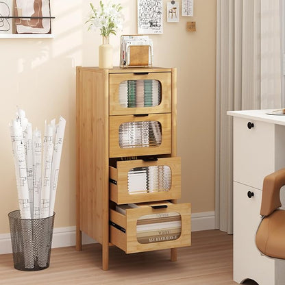 Giantex 4 Drawer Storage Cabinet, Bamboo Storage Organizer - Image 2
