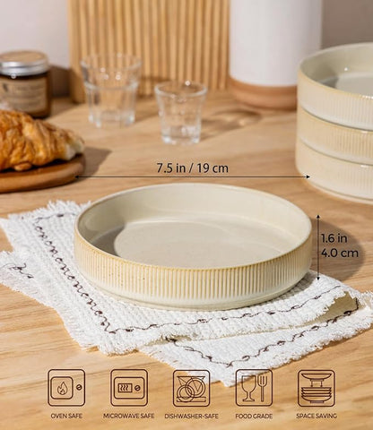 theterra 7.5'' Ceramic Pasta Bowls, Salad Bowls Set of 4, Stoneware Serving Bowls for Fruits, Noodle, Dinner, House-warming Wedding Present, Cappuccino