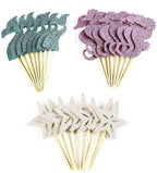 Partico 24 Pieces Mermaid Theme Glitter Cupcake Topper Cake Picks Decoration for Baby Shower Birthday Party Favors, Mermaid Tail, Seahorse and Starfish Food Picks