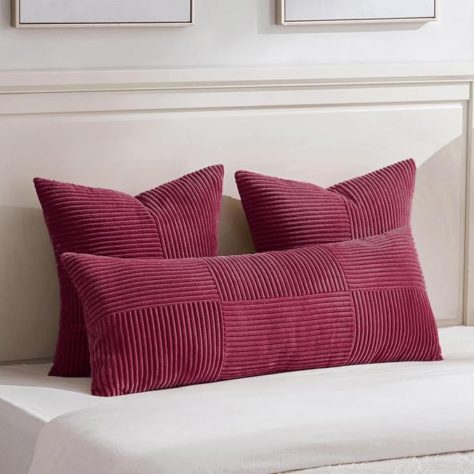 Fancy Homi 2 Packs Burgundy Euro Decorative Throw Pillow Covers 28x28 Inch - Image 5