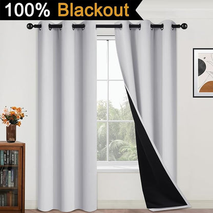 Yakamok Greyish White 100% Blackout Curtains 84 Inches Long, 2 Thick Layers | - Image 2