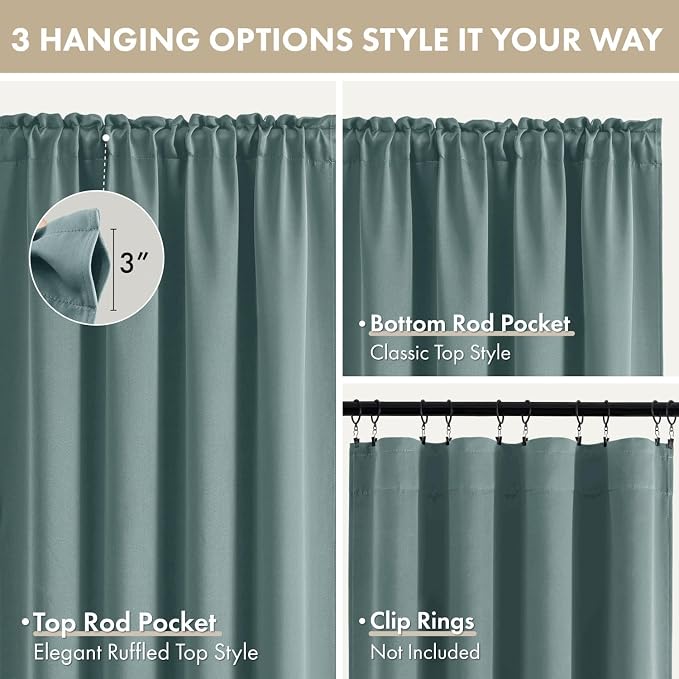 MIULEE Set of 4 Dusty Blue 45 Inch Short Blackout Kitchen Window Curtains | - Image 8