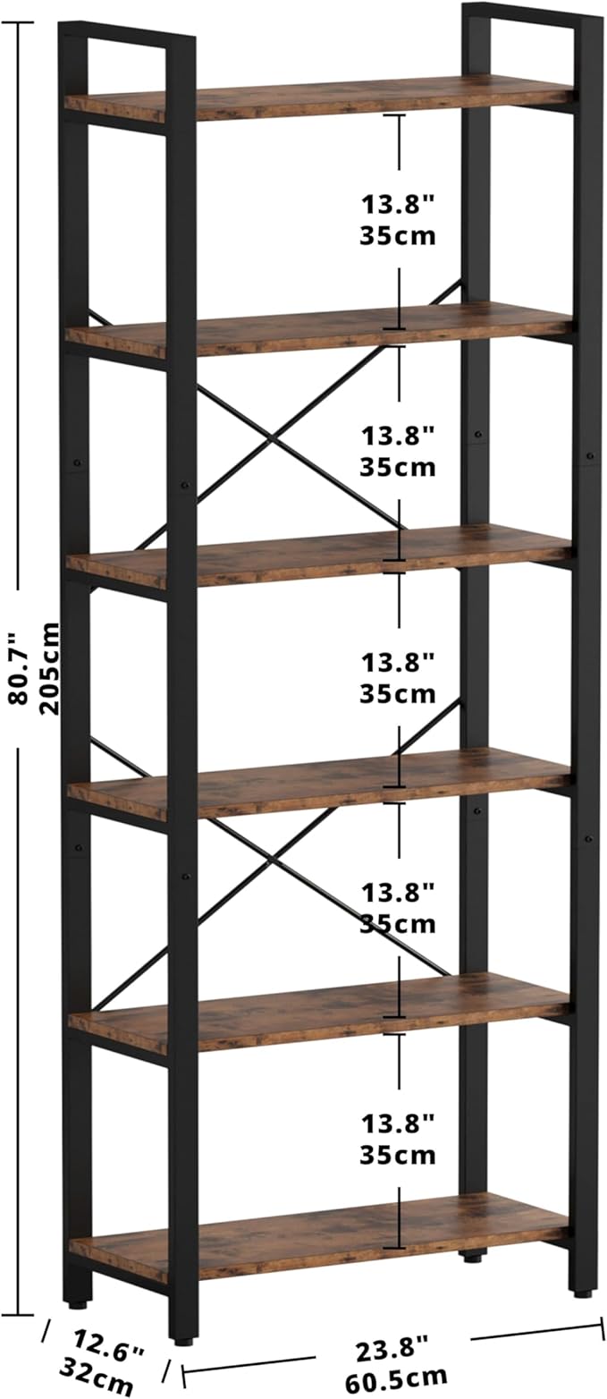 IRONCK Bookshelf 6-Tier Ladder Shelf 110lbs Display Shelf Vintage Industrial - Image 3