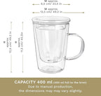 Creano Tea Glass 400 ml – Large Tea Cup with Strainer and Glass Lid – An ideal Tea Maker