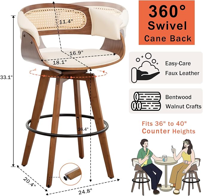 Set of 3 Rattan Swivel Counter Stools - Image 2