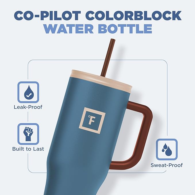 IRON °FLASK Co-Pilot Insulated Mug w/Boot, Straw & Flip Cap Lids - Cup Holder Bottle for Hot, Cold Drink - Leak-Proof - Water, Coffee Portable Travel Mug - Dream Sunset, 40 Oz
