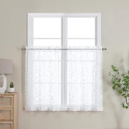 Furman White Kitchen Curtains Tiers 36 inch Length, Light Filtering Soft Airy - Image 2