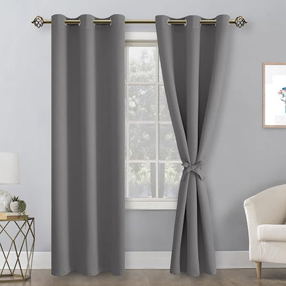 Blackout Curtains for Bedroom 38 x 84 Inch Long Light Grey 2 Panels | Thermal - Image 9