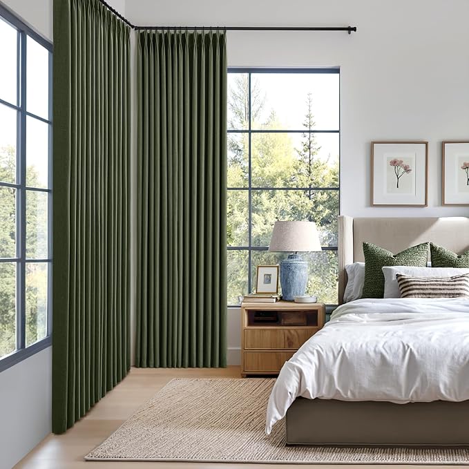 MIULEE Olive Green Pinch Pleated 100% Blackout Linen Curtains 40x108 Inches | - Image 2