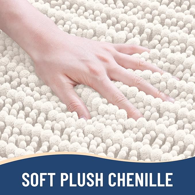 Arotive Luxury Chenille Bathroom Rug Mat, Extra Soft Thick Absorbent Shaggy Bath Rugs, Non-Slip Machine Wash Dry, Plush Bath Mats for Bathroom, Shower and Tub, 47x32, Ivory