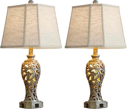 Vintage Table Lamps Set of 2 for Living Room Bedroom, 2 USB Ports 25'' Rustic - Image 7