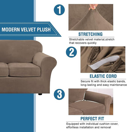 H.VERSAILTEX Modern Velvet Plush 4 Piece High Stretch Sofa Slipcover Sofa Cover - Image 3