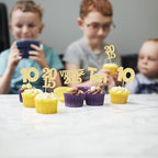 Gyufise 24Pcs Double Digits 10 Cupcake Toppers Glitter Ten Vintage 2015 10th Birthday Cupcake Picks Hello 10 Years Birthday Cake Decorations for Happy 10th Birthday Anniversary Party Supplies Gold