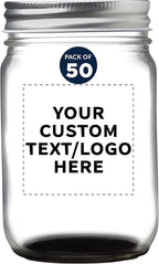 DISCOUNT PROMOS 50 Decorating Mason Jars Set, 12 oz. - Customizable Text, Logo - Canning, Aluminum Lid - Black