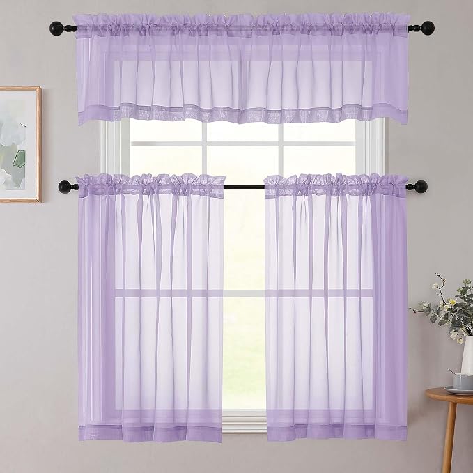 Cafe Curtains 36 Inch Length Tier 2 Pieces, Modern Soft Airy Sheer Kitchen - Image 8