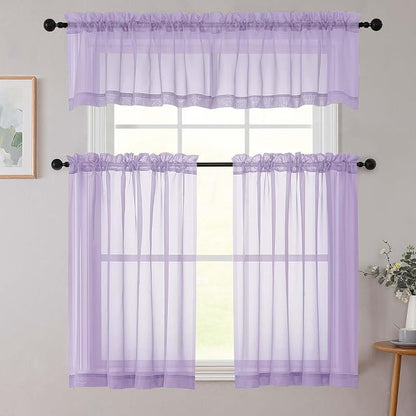Kitchen Curtains 24 Inch Length Tier 2 Pieces, Lavender Sheer Curtain Solid - Image 8
