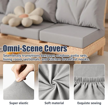 8Pcs Outdoor Cushion Covers, Stretch Patio Furniture Couch Chair Slipcovers | - Image 4