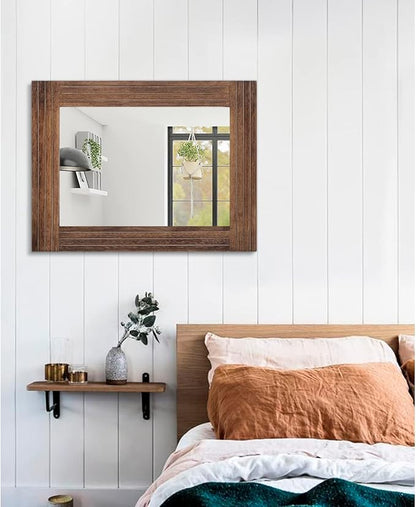 Rustic Mirror Wooden Rectangular Antique Wall Mirror Frame Decor Farmhouse - Image 5
