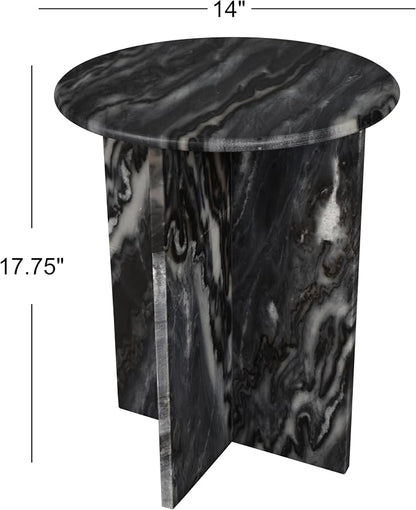 JONATHAN Y Javier Solid Black/Gray Marble End Table, 17.75" Round Modern Accent - Image 2