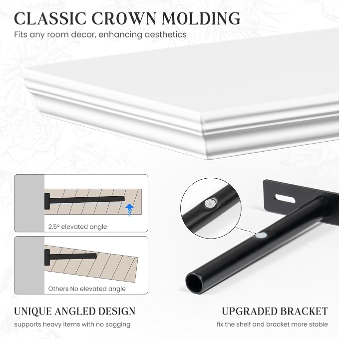 Fun Memories Floating Shelves 40 Inch Long, 9.3 Inch Deep Classic Crown Molding - Image 3