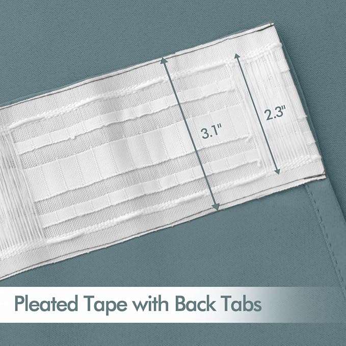 MIULEE Greyish Blue Back Tab Blackout Curtains 52x108 Inch Long 2 Panel Set | - Image 4