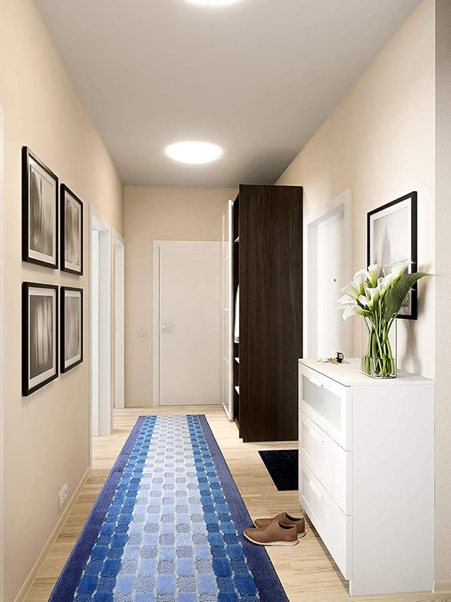 11 Ft Blue Hallway Runner Rug, Custom Size Non Slip Washable, Pet Friendly | - Image 3