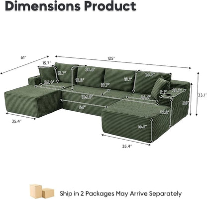 125 Inch Modular Sectional Sofa, Cloud Couch Oversized U Shaped Corduroy Sofa - Image 2